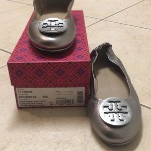 Tory Burch Gunmetal Minnie Travel Ballet Flat